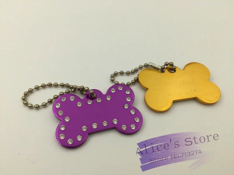 Rhinestone Pet ID метки Bone форма собака бирка алюминиевый сплав и кошка бирки мяч цепочки