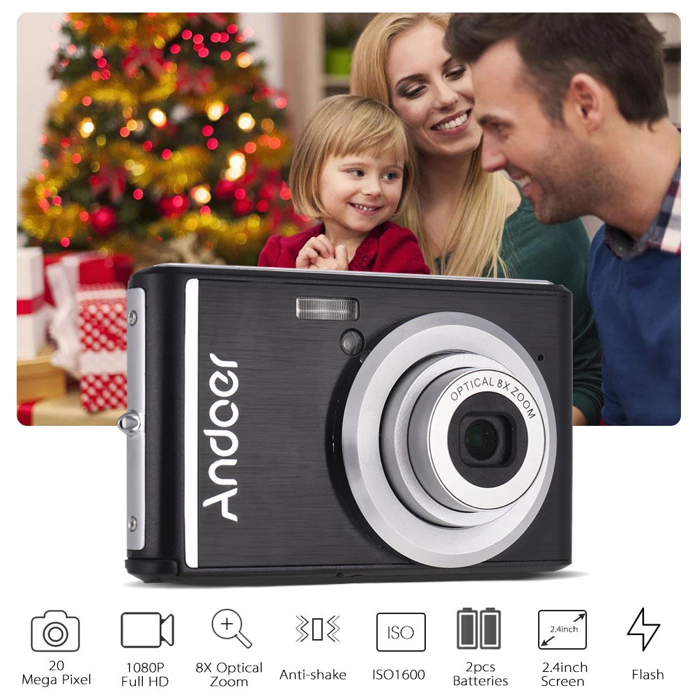 Andoer 20MP цифровая камера FHD видеокамера с 2 шт. перезаряжаемыми батареями 8X
