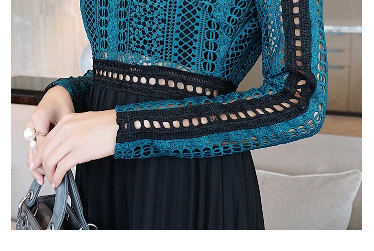 2018 Fashion Women Self Portrait Lace Patchwork Chiffon Long Sleeve Holiday Dress Autumn Brand Design Runway Party Dresses | Женская