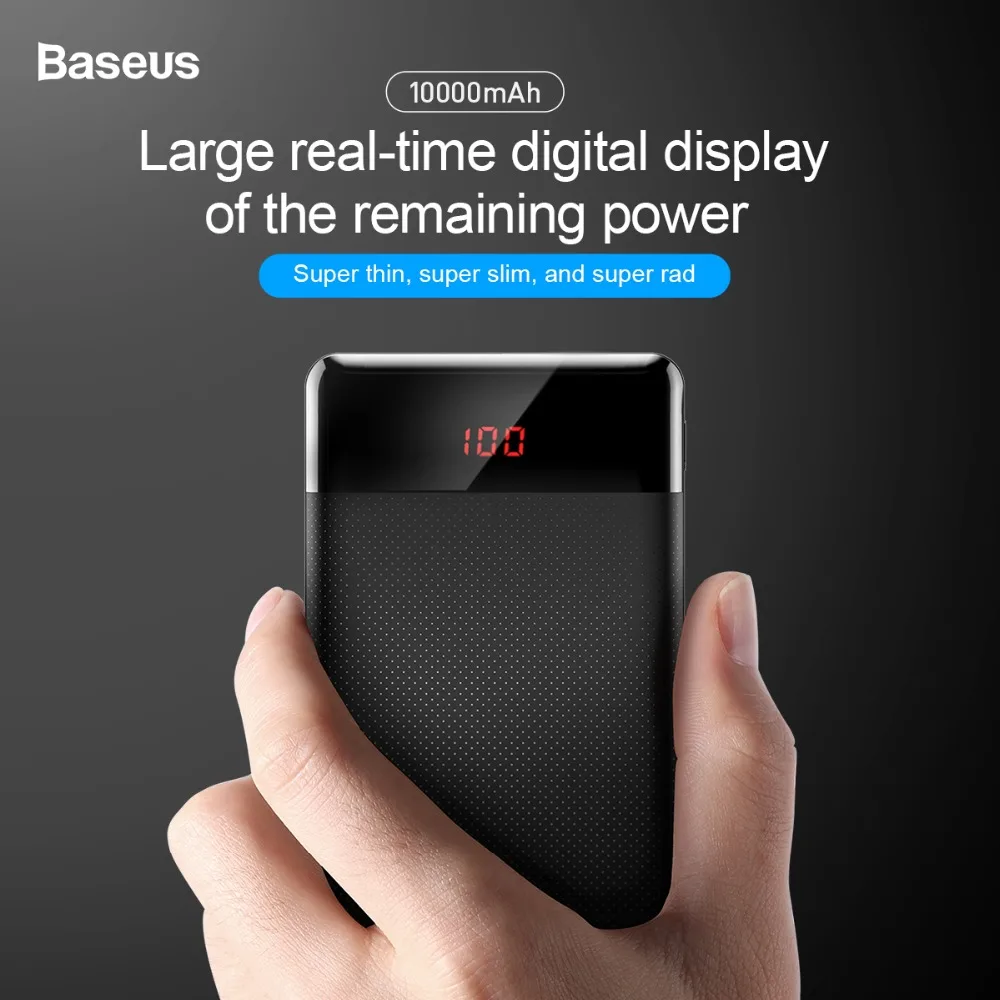 Baseus 10000 мАч Мини Внешний аккумулятор для iPhone Samsung Xiaomi Dual USB зарядное устройство со