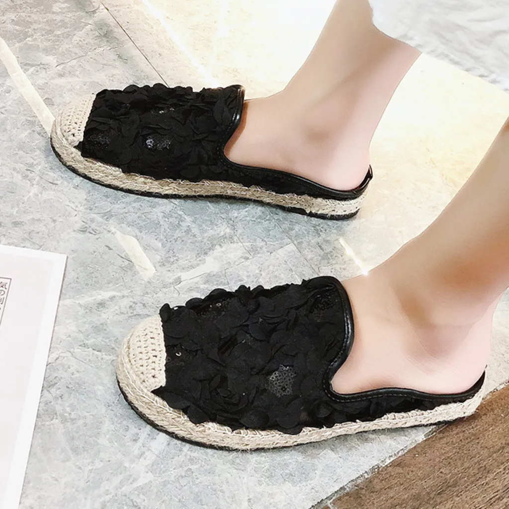 Новые летние шлепанцы на меху женская Тканевая обувь Летние тонкие туфли плоской