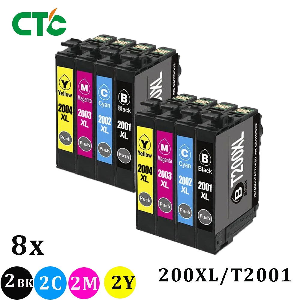 8 шт. 200 XL T2001 чернильный картридж для XP 300 400 310 410 510 рабочей силы WF 2520 2530 2540