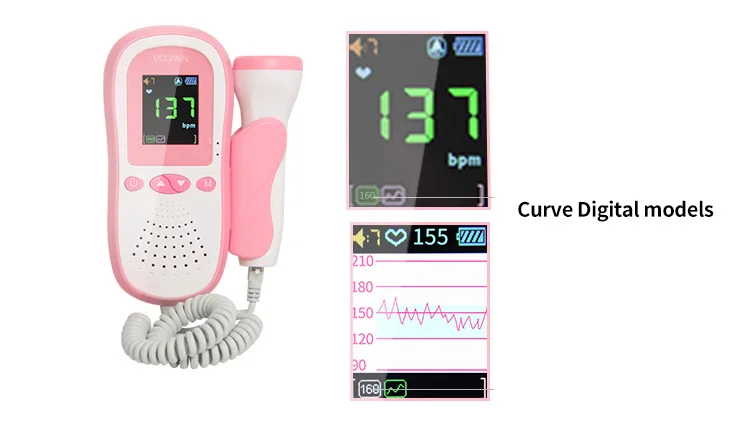 curve digital model Digital portable ultrasound Fetal Doppler Baby Heart Rate Monitor Pregnant Vascular Doppler Speed Sensor sonar doppler - Цвет: curve digital model