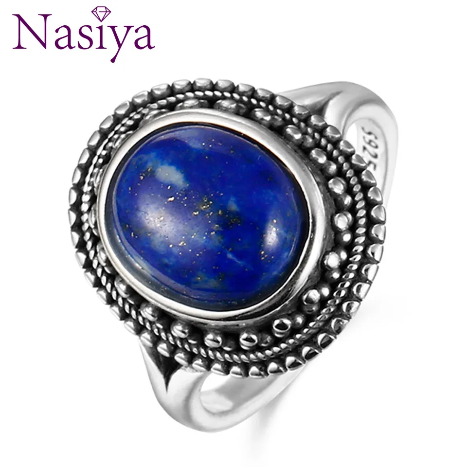 

Nasiya New Vintage Oval Blue Lapis Rings For Women Antique 925 Sterling Silver Jewelry Engagement Anniversary Wedding Party Gift