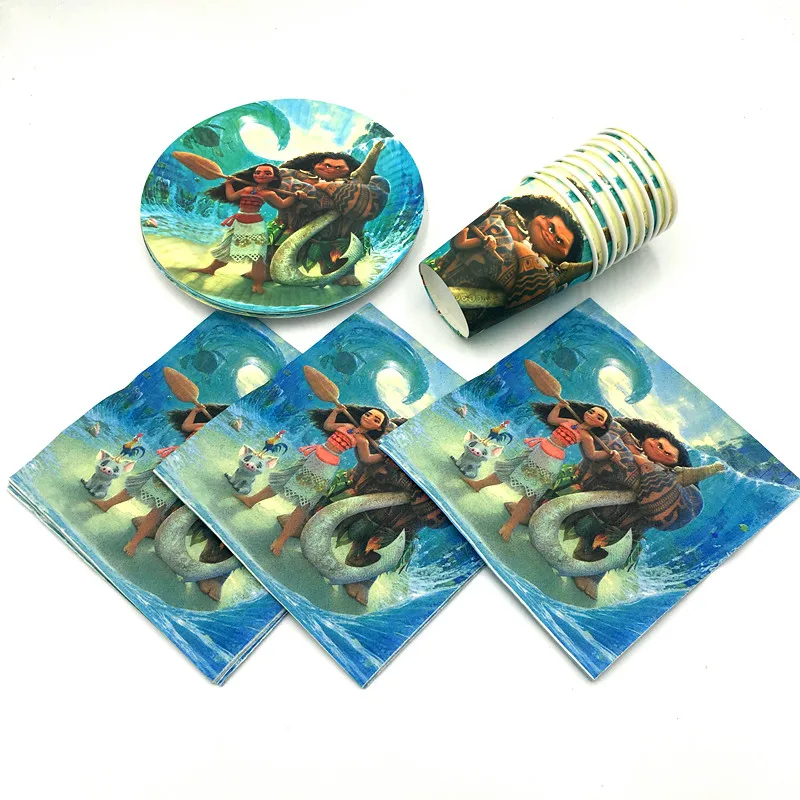 60 шт./лот Моана тарелки чашки дети день рождения товары для детского душа