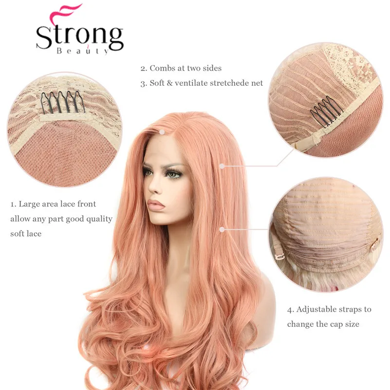 StrongBeauty парики на кружеве розовые парики для женщин синтетический розовый парик длинные волнистые 26 дюймов