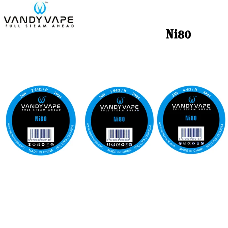 Оригинальный 30 футов Vandy vape Ni80 Wire 1 64 Ом 24ga/2 26ga/4 4 28ga для электронной сигареты Vape RBA