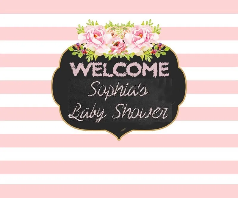 

custom Baby Shower Girl pink striped flower leaves background High quality Computer print party photo backdrop