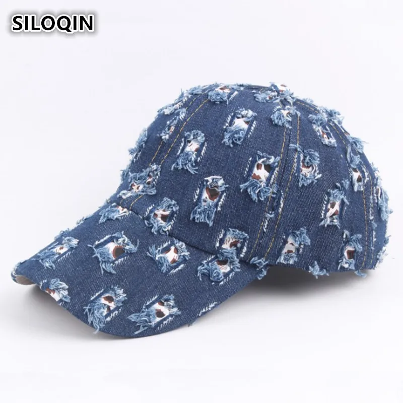 

SILOQIN Novelty Women's Cap Vintage Old Hole Decoration Cowboy Hats For Women Adjustable Size Denim Personality Hip Hop Hat NEW