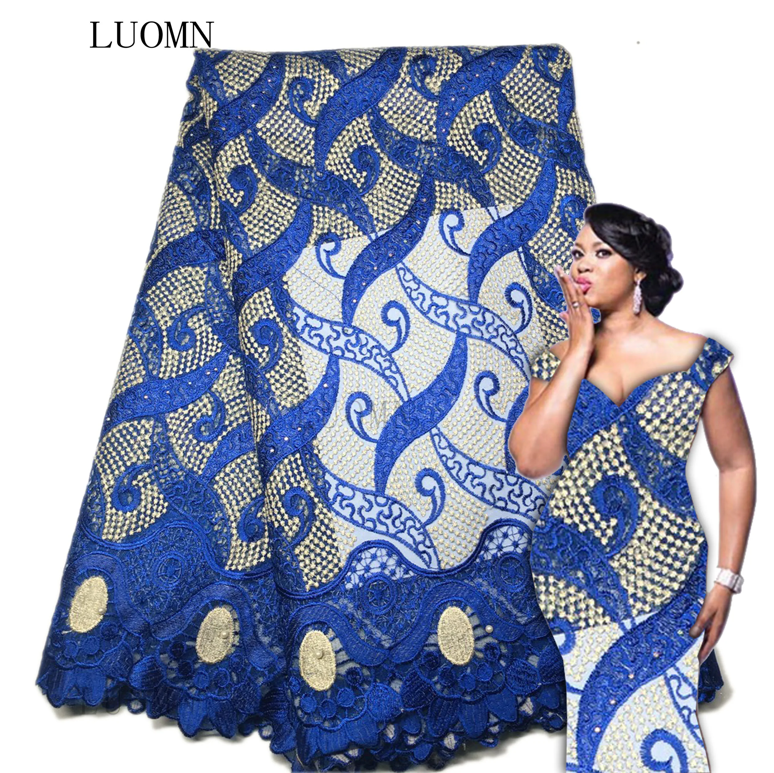 

2019 African guipure lace fabric with embroidery cupion lace cord lace fabric for wedding dress royal blue4 AMZ