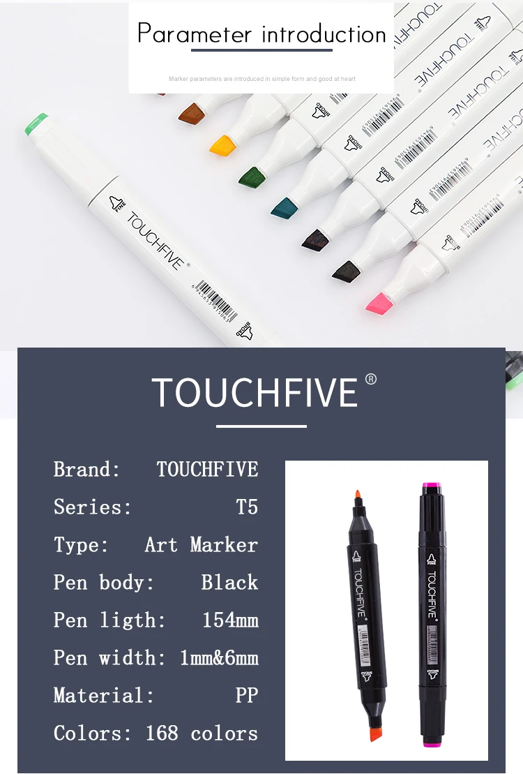 Touchfive 30/40/60/80 цветов эскизные маркеры на спиртовой основе с двойным наконечником для рисования манги, аниме, дизайна, набросков