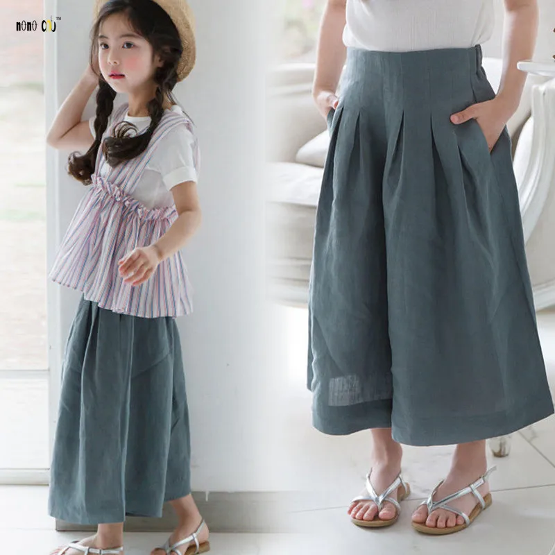 Широкие штаны для девочек подростков летние повседневные Хлопковые Штаны до