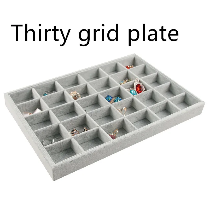 30 Grids Display Высокое качество бархатные ювелирные изделия Дисплей Держатель лотки для ювелирных украшений браслет кольцо серьги нефритовый кулон коробка чехол для хранения ювелирных изделий Органайзер - Цвет: 30 Grids Display