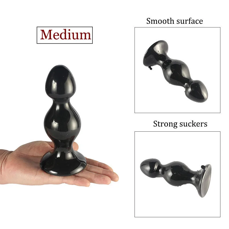 Средний и большой Анальная пробка с присоской черный TPE силиконовая для женщин 5