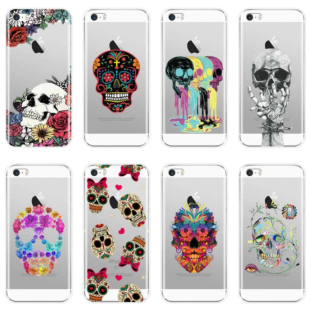 Мужской чехол накладка с черепом скелетом цветком для iPhone 5C|Бамперы| |