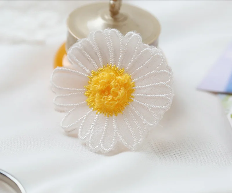 Белая с желтым подсолнухом кружевная отделка из органзы аппликация для одежды