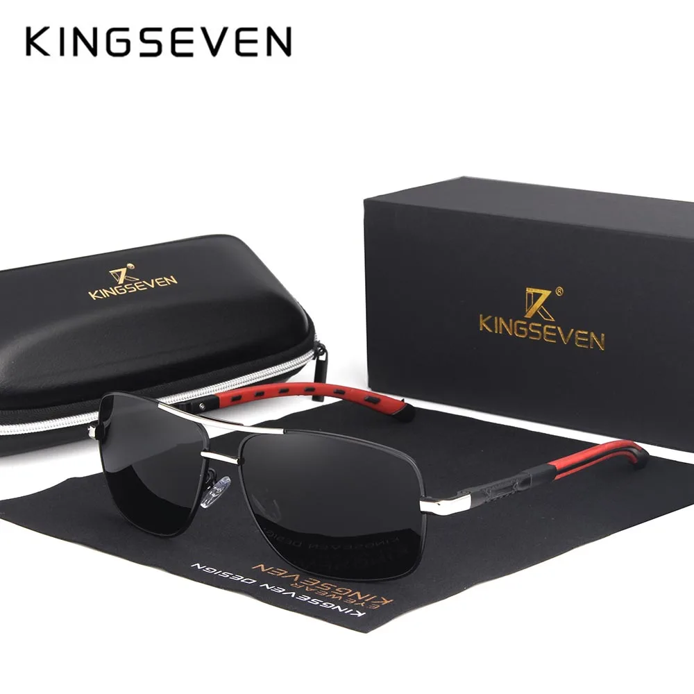 Silver Gray KINGSEVEN Брендовые мужские алюминиевые солнцезащитные очки HD поляризованные UV400 зеркальные Мужские Солнцезащитные очки женские для мужчин Oculos de sol N724 - Цвет линз: Silver Gray