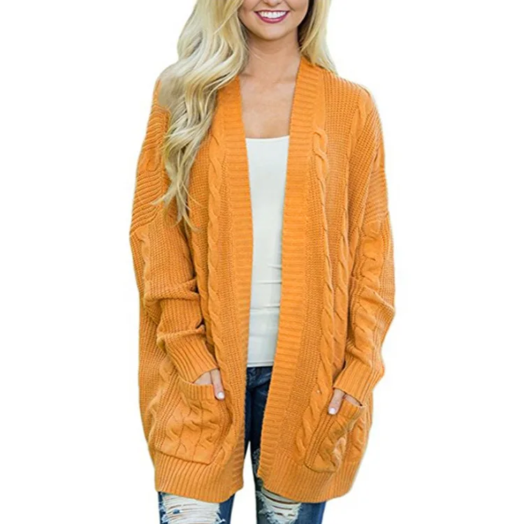 

AIUJXK 2019 Plus Size Loose Knitted Cardigan For Women Long Sleeve Casual Black Pocket Twist Warm Knitted Sweater Coat Female