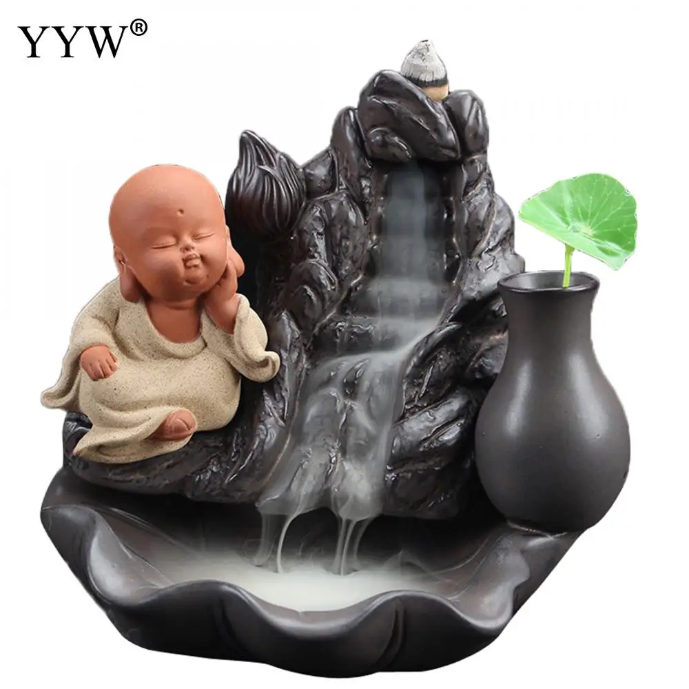 

Backflow Incense Burner Waterfall Incense Cones Holder Censer With Small Plant Vase Aromatherapy Little Monk Crafts Home Decor