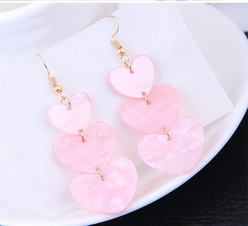 Kymyad Bohemian Geometric Earrings Simple Long For Women Pink Heart Drop Earings Fashion Jewelry Dangle Boho | Украшения и