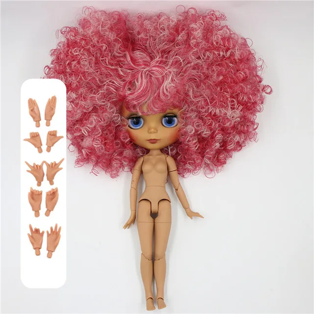 dark skin Ледяная фабрика blyth кукла 1/6 bjd суставное тело темно/белая кожа матовое лицо, красный микс розовые волосы BL2352/QE155 30 см - Цвет: dark skin