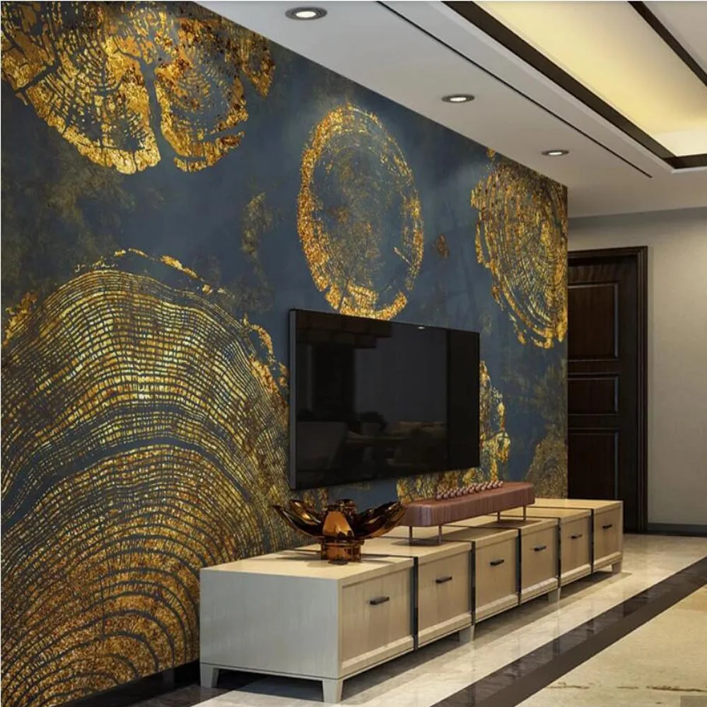 Vintage Gold Growth Ring Wall Mural Dark Backsplash Wallpapers Art Wall Decor Wall Papers Roll 3D Printed Murals Contact Paper