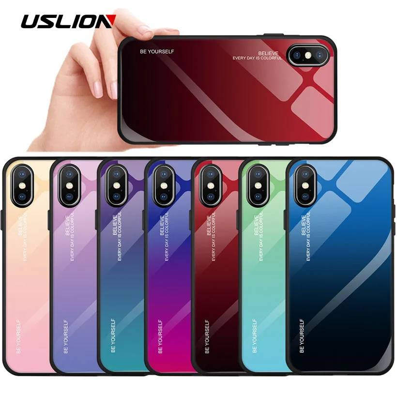 USLION Gradient Glass Phone Case For iPhone XS Max 7 8 Plus Hard Cover X XR 6 6S Tempered Cases Coque |