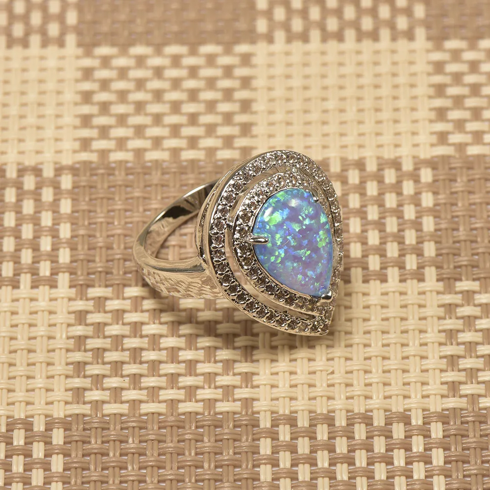 Женское кольцо из серебра 925 пробы с голубым огненным опалом|ring size|ring size 5crystal ring |