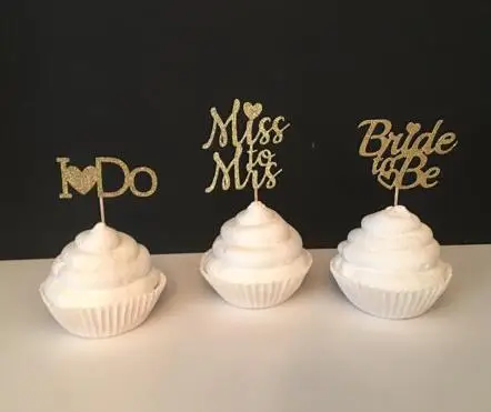 

Glitter Miss to Mrs bride to be I DO wedding cupcake toppers engagement Bachelorette bridal shower party decoration food picks