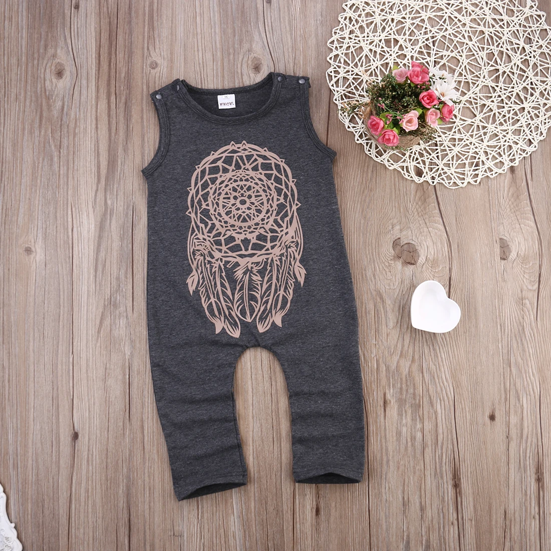 Новый летний комбинезон без рукавов для новорожденных девочек серые детские