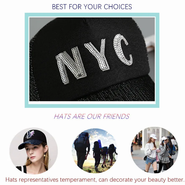 Дизайнерская блестящая NYC Кепка s для женщин и мужчин, сетчатая теннисная летняя кепка-бейсболка, модная дышащая Регулируемая Повседневная Солнцезащитная шляпа для девочек