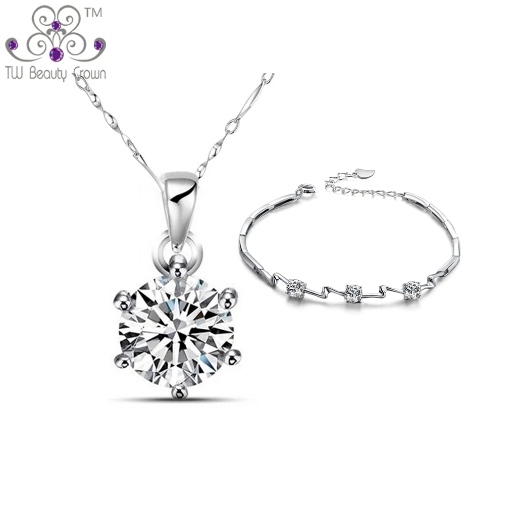 Женский ювелирный комплект из колье и браслета серебра 925 пробы с белыми