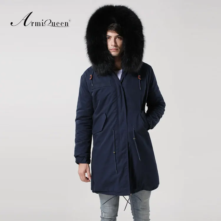 Dark blue outside with black faux fur lining jacket for gentleman Winter Parka in man's Parkas | Мужская одежда