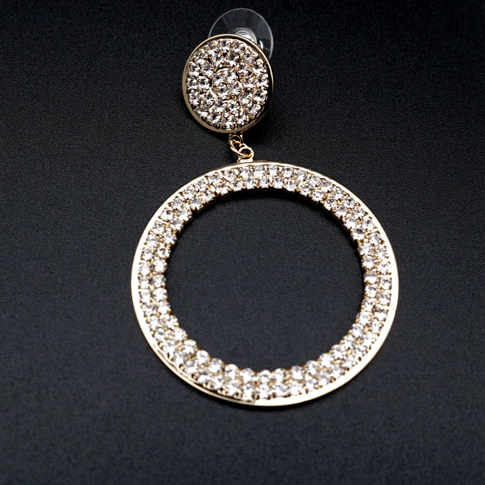 2019 Korean Trendy Long Big Circle Crystal Dangle Earrings Hanging Star Moon Women Wedding Party Fashion Jewelry orecchini |