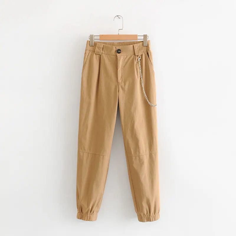 Увядшие брюки карго для женщин с цепочкой high street хаки Твердые pantalones mujer pantalon femme шаровары брюки для женщин