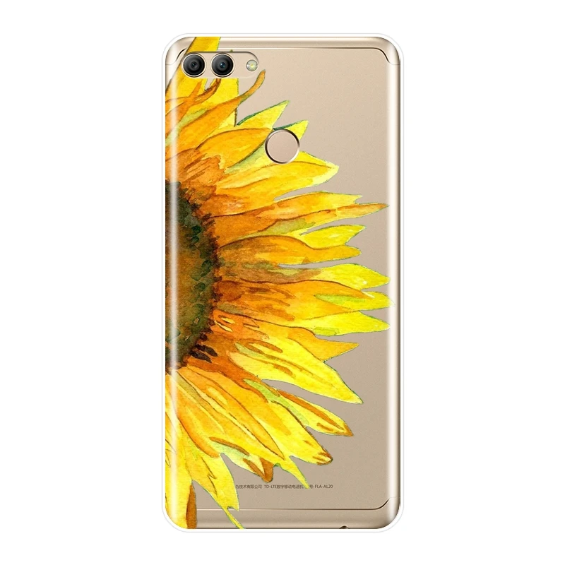 Мягкий силиконовый чехол для телефона huawei Y3 Y5 Y6 II Y7 Pro жёлтый Подсолнух задняя