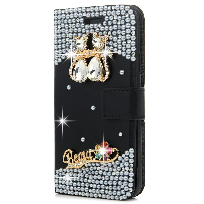 Handmade 3D Diamond Flip Case For Samsung Galaxy Note 8 / S7 Edge Rhinestone Glitter Hard Back Leather Cover Cases iphone X |