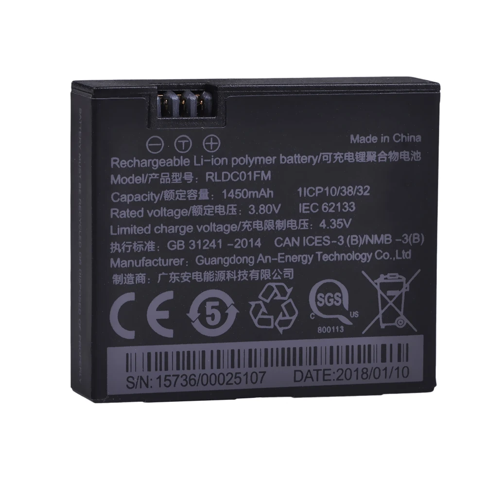 Tectra 3 шт. Li Ion 1450 мАч 80 в оригинальный Mi jia 4k аккумулятор для спортивной камеры Xiao mi