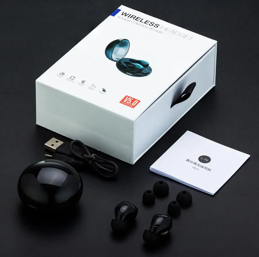 Черный TWS 5,0 беспроводные наушники 3D стерео беспроводные Bluetooth наушники игровая гарнитура с двумя микрофонами и регулятором громкости - Цвет: Черный