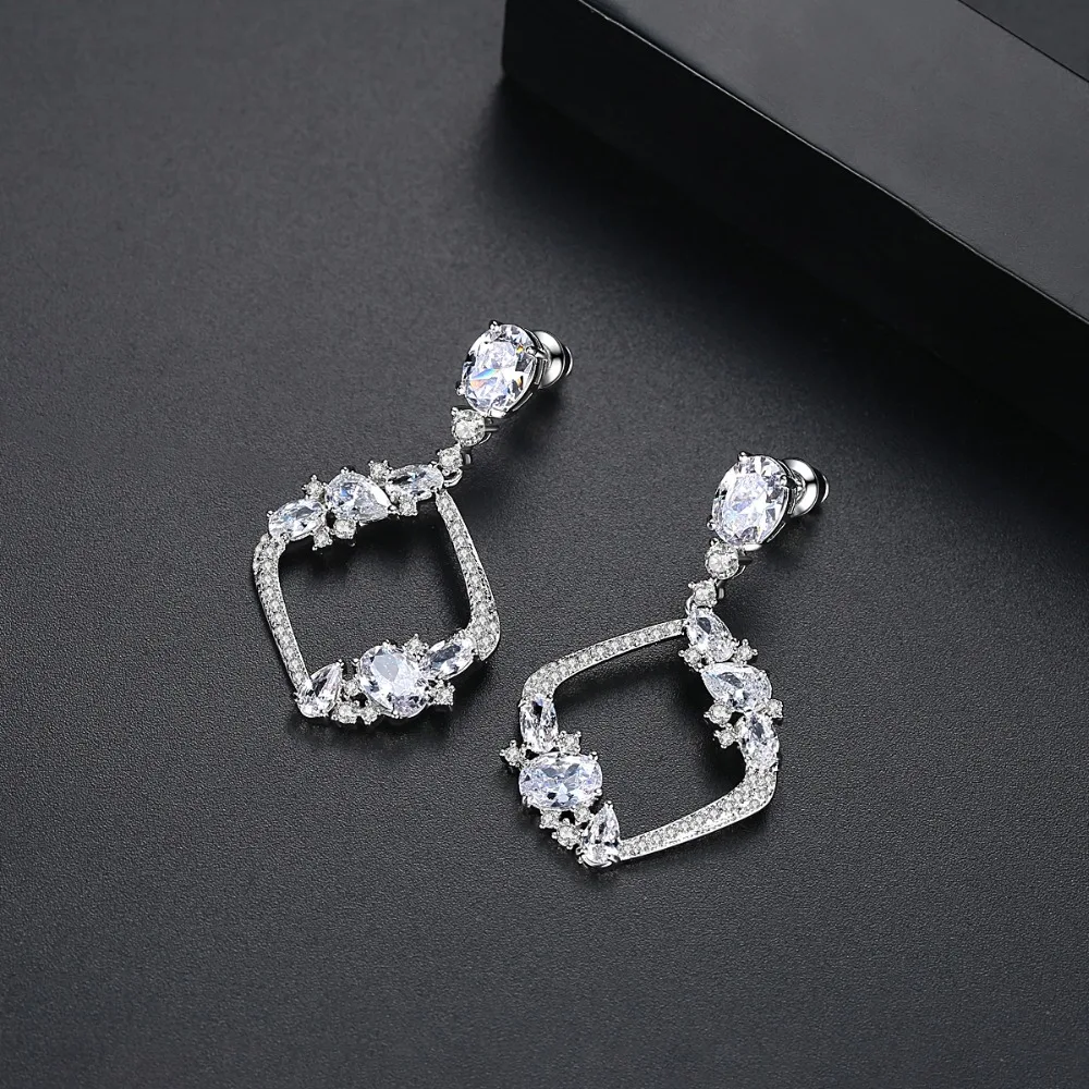 LUOTEEMI Elegant Square Hollowed Drop Earrings for Women Wedding Party Paved AAA CZ Fashion Jewelry Aretes Christmas Gift | Украшения и