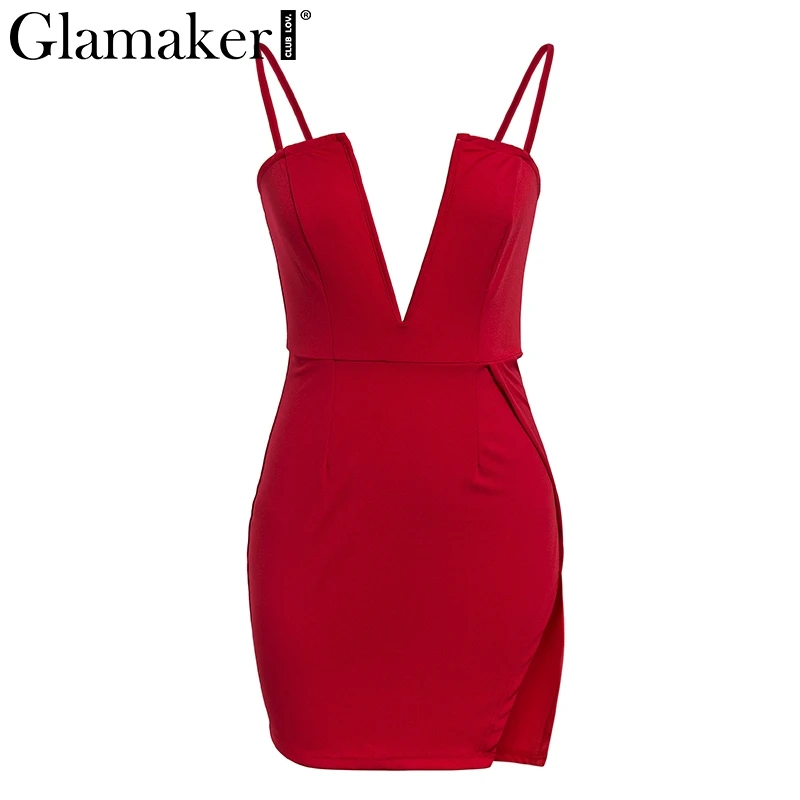 Женское платье с глубоким треугольным вырезом Glamaker белое клубное мини-платье