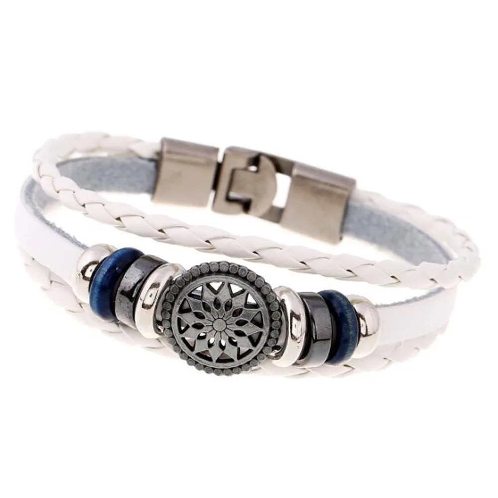 Мужской/женский кожаный браслет AMOURJOUX коричневый/белый/черный с узором |