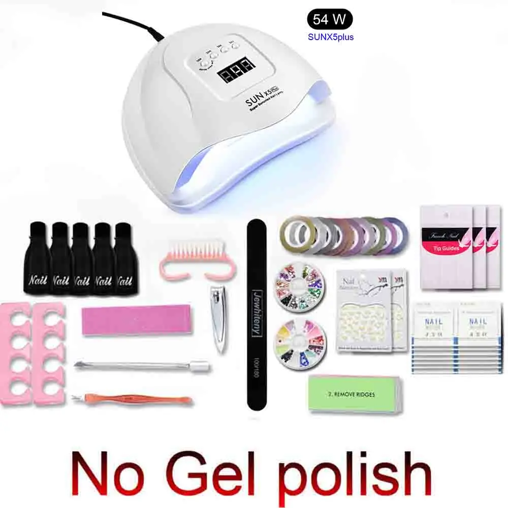 54W-SUNX5-No-gel Набор для ногтей УФ-светодиодный светильник для сушки с 10 шт. Набор для гель-лака для ногтей набор инструментов для замачивания маникюра электрическая дрель для ногтей инструменты для дизайна ногтей - Цвет: 54W-SUNX5-No-gel