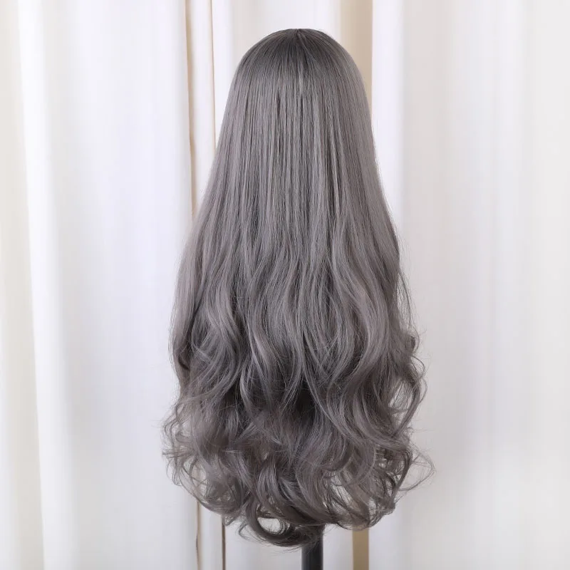 Dark Gray Element, 24 дюйма, длинный синтетический парик с челкой, модные, натуральные, волнистые, косплей, вечерние, парики для женщин, средний парик, шапка - Цвет: Dark Gray