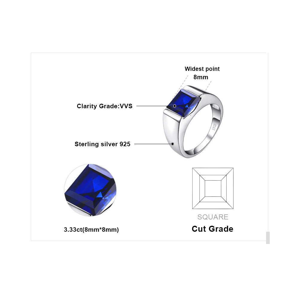 JewPalace 3.3ct Created Sapphire Ring 925 Sterling Silver Rings for men Wedding Gemstones Jewelry Fine | Украшения и аксессуары
