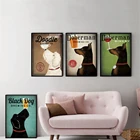 Настенное искусство в стиле ретро, черная собака, овчаг, доберман, питьевая собака, холст, картины для гостиной, винтажный постер, животные, Декор