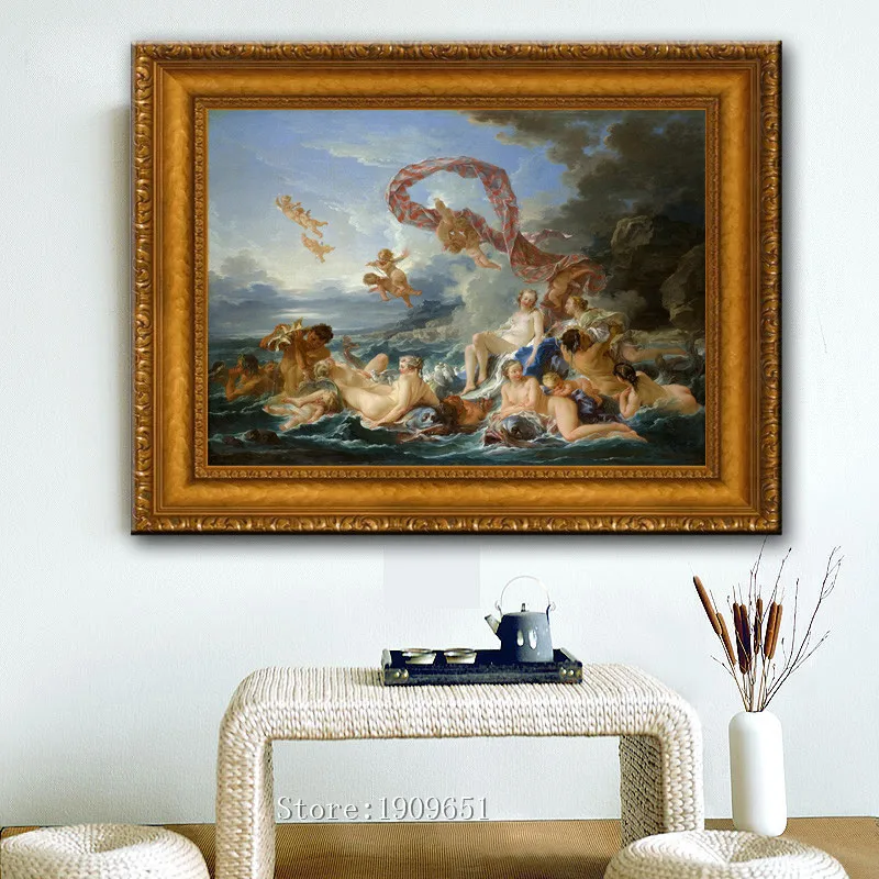 Холст с печатью классических религиозных фигур, обнаженным ангелом и морским пейзажем, напечатанный на хлопке, без рамы, для украшения стены.