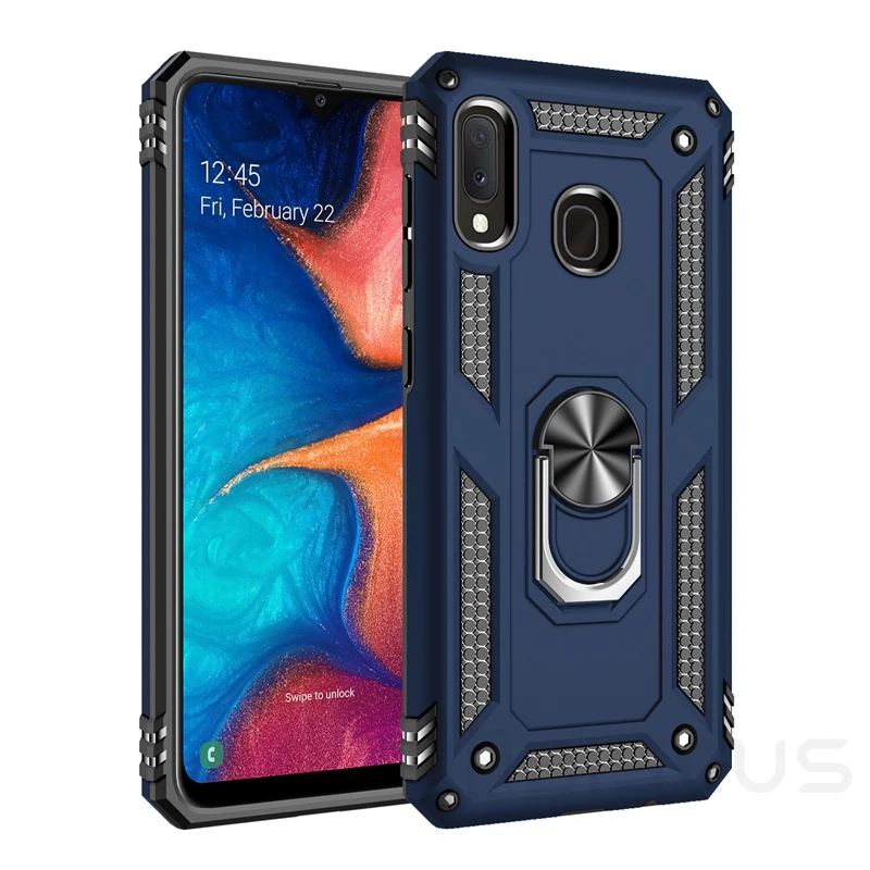 Blue Роскошный армированный Мягкий противоударный чехол для samsung Galaxy A20E 5," SM-A202F/DS A202 силиконовый бампер жесткий чехол с металлическим кольцом - Цвет: Blue