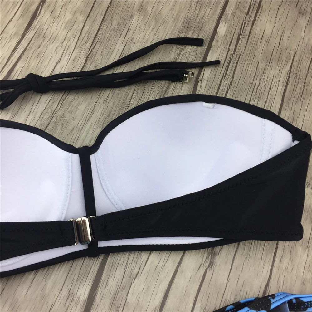 Новинка 2017 бикини женский купальник с низкой талией черный золотой линией пуш ап