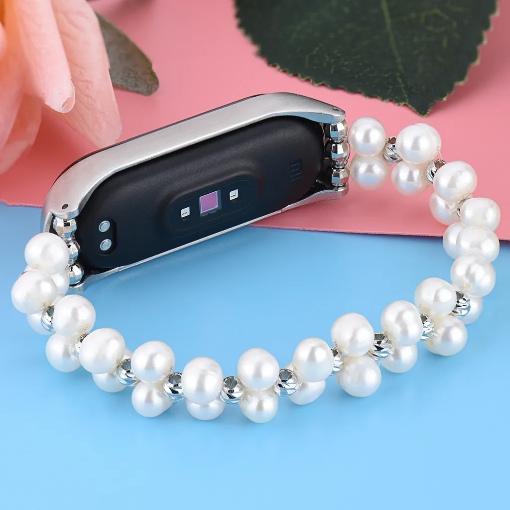 Сменный Браслет с ремешком+ металлический чехол для Xiaomi Mi Band 4 модный элегантный белый браслет с жемчужной цепочкой